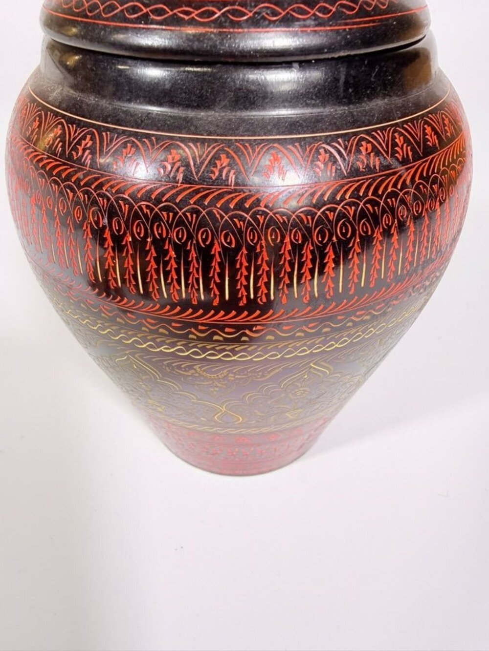 Jar Urn Canister Hand Carved Wooden Lacquer Pakistan Naqashi Turkish Handcrafted - Picture 14 of 16